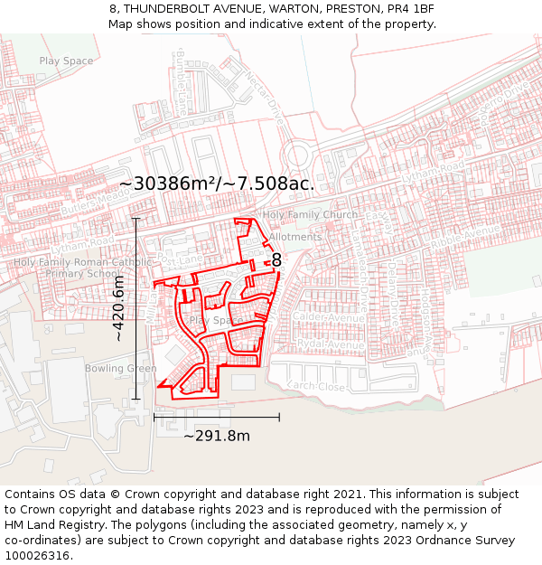 8, THUNDERBOLT AVENUE, WARTON, PRESTON, PR4 1BF: Plot and title map