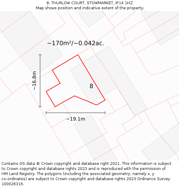 8, THURLOW COURT, STOWMARKET, IP14 1HZ: Plot and title map