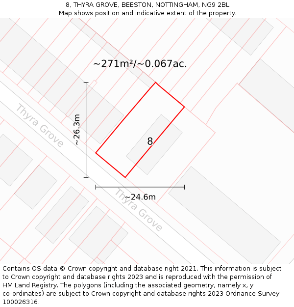 8, THYRA GROVE, BEESTON, NOTTINGHAM, NG9 2BL: Plot and title map