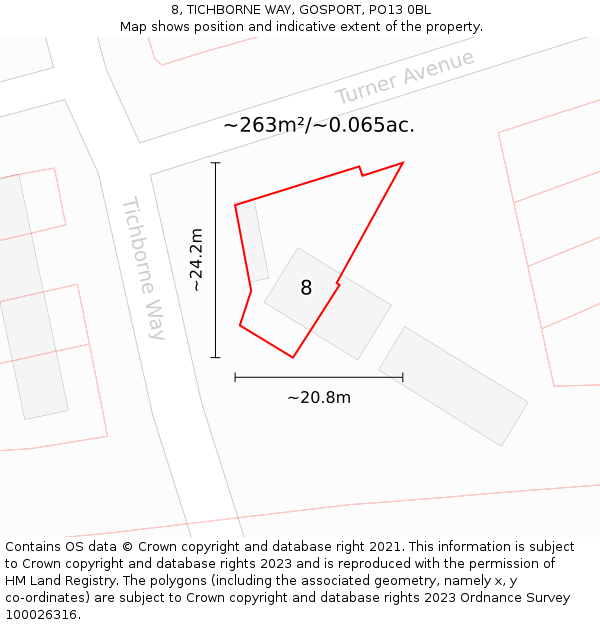 8, TICHBORNE WAY, GOSPORT, PO13 0BL: Plot and title map