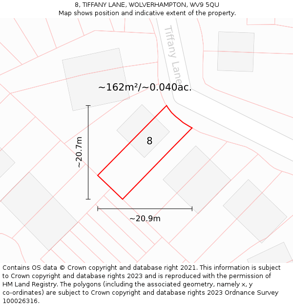 8, TIFFANY LANE, WOLVERHAMPTON, WV9 5QU: Plot and title map
