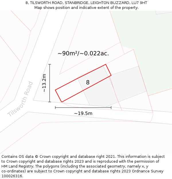 8, TILSWORTH ROAD, STANBRIDGE, LEIGHTON BUZZARD, LU7 9HT: Plot and title map