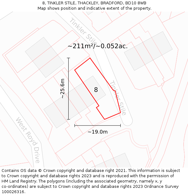 8, TINKLER STILE, THACKLEY, BRADFORD, BD10 8WB: Plot and title map
