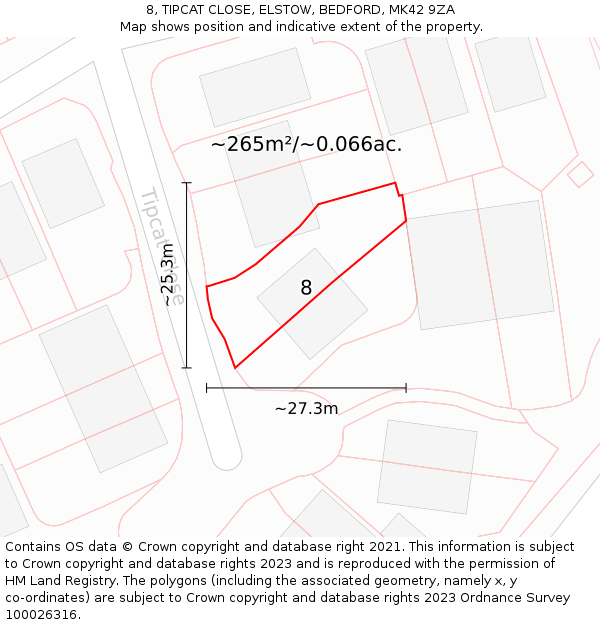 8, TIPCAT CLOSE, ELSTOW, BEDFORD, MK42 9ZA: Plot and title map