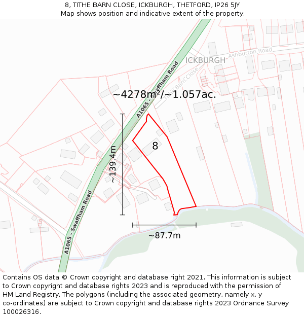 8, TITHE BARN CLOSE, ICKBURGH, THETFORD, IP26 5JY: Plot and title map