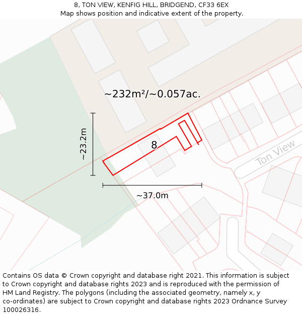 8, TON VIEW, KENFIG HILL, BRIDGEND, CF33 6EX: Plot and title map