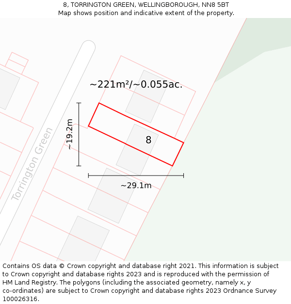 8, TORRINGTON GREEN, WELLINGBOROUGH, NN8 5BT: Plot and title map