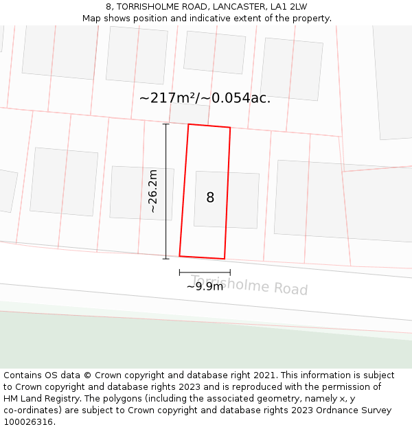 8, TORRISHOLME ROAD, LANCASTER, LA1 2LW: Plot and title map