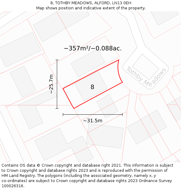 8, TOTHBY MEADOWS, ALFORD, LN13 0EH: Plot and title map