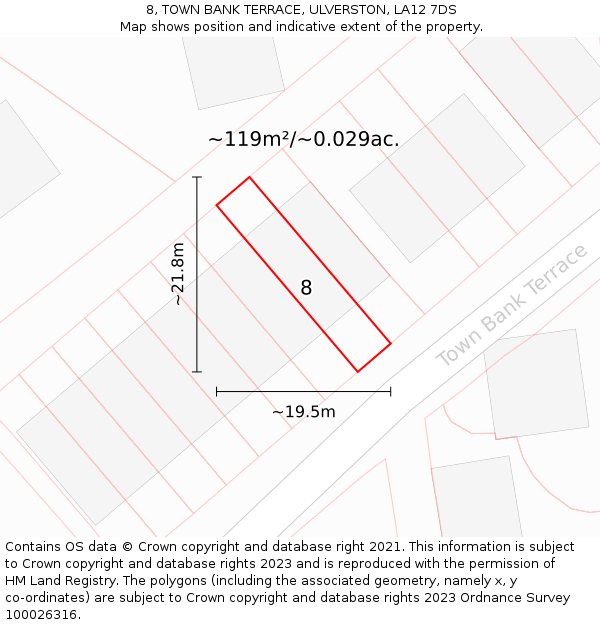 8, TOWN BANK TERRACE, ULVERSTON, LA12 7DS: Plot and title map