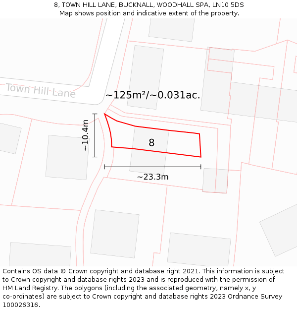 8, TOWN HILL LANE, BUCKNALL, WOODHALL SPA, LN10 5DS: Plot and title map