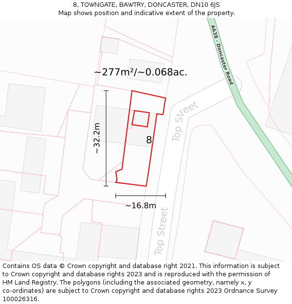 8, TOWNGATE, BAWTRY, DONCASTER, DN10 6JS: Plot and title map
