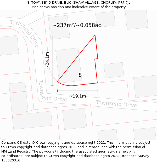 8, TOWNSEND DRIVE, BUCKSHAW VILLAGE, CHORLEY, PR7 7JL: Plot and title map
