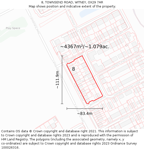 8, TOWNSEND ROAD, WITNEY, OX29 7AR: Plot and title map