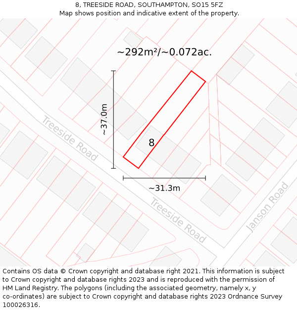 8, TREESIDE ROAD, SOUTHAMPTON, SO15 5FZ: Plot and title map
