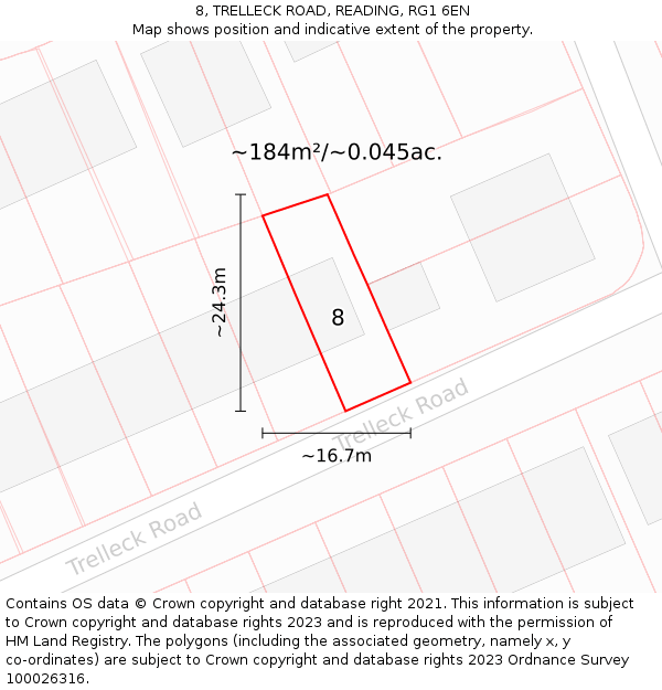 8, TRELLECK ROAD, READING, RG1 6EN: Plot and title map