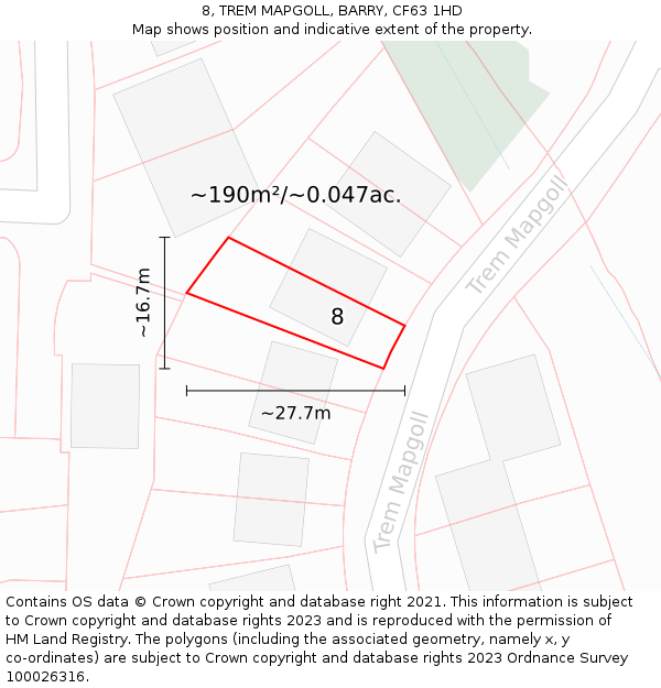 8, TREM MAPGOLL, BARRY, CF63 1HD: Plot and title map