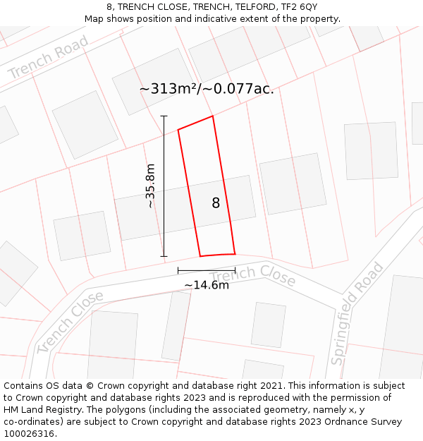 8, TRENCH CLOSE, TRENCH, TELFORD, TF2 6QY: Plot and title map