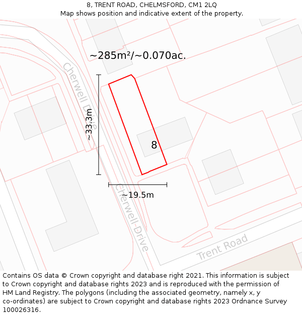 8, TRENT ROAD, CHELMSFORD, CM1 2LQ: Plot and title map