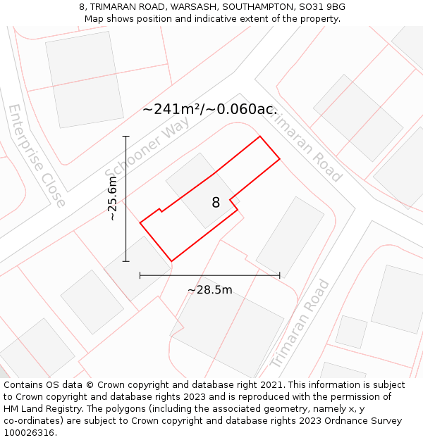 8, TRIMARAN ROAD, WARSASH, SOUTHAMPTON, SO31 9BG: Plot and title map