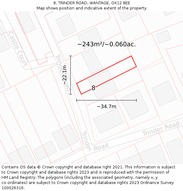 8, TRINDER ROAD, WANTAGE, OX12 8EE: Plot and title map
