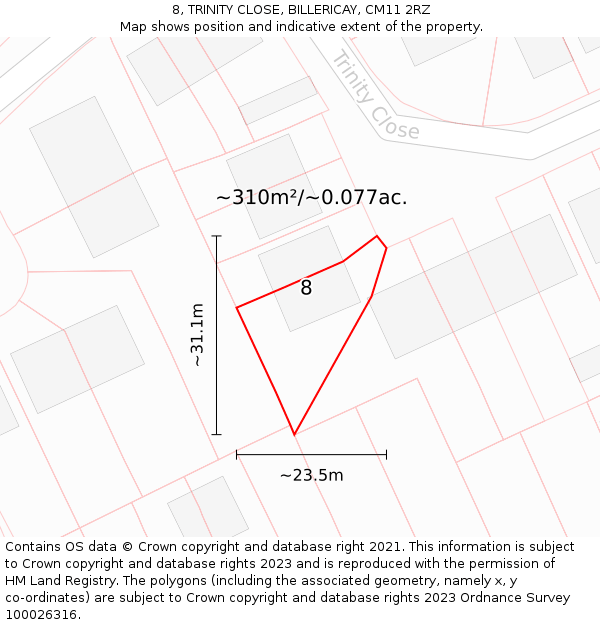 8, TRINITY CLOSE, BILLERICAY, CM11 2RZ: Plot and title map