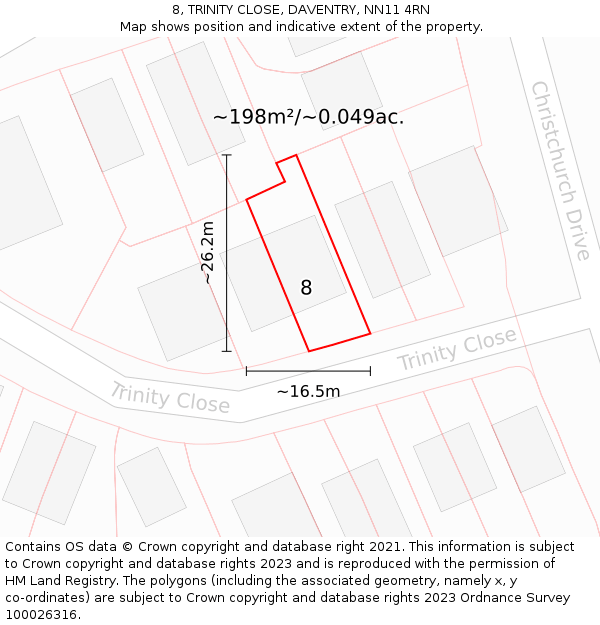 8, TRINITY CLOSE, DAVENTRY, NN11 4RN: Plot and title map