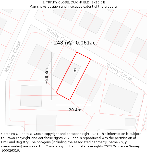 8, TRINITY CLOSE, DUKINFIELD, SK16 5JE: Plot and title map