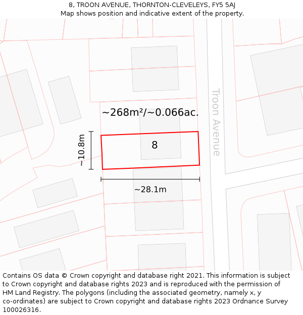 8, TROON AVENUE, THORNTON-CLEVELEYS, FY5 5AJ: Plot and title map
