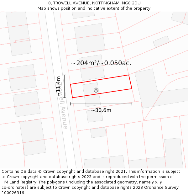 8, TROWELL AVENUE, NOTTINGHAM, NG8 2DU: Plot and title map