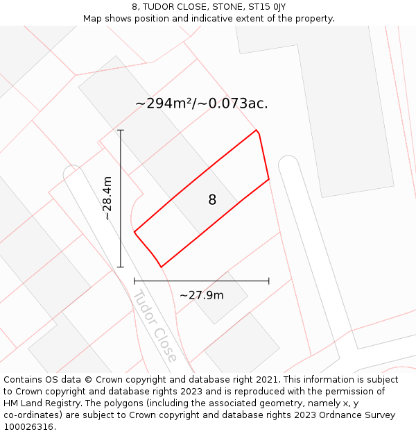 8, TUDOR CLOSE, STONE, ST15 0JY: Plot and title map
