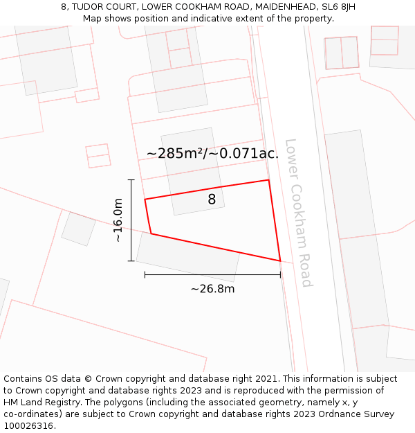 8, TUDOR COURT, LOWER COOKHAM ROAD, MAIDENHEAD, SL6 8JH: Plot and title map