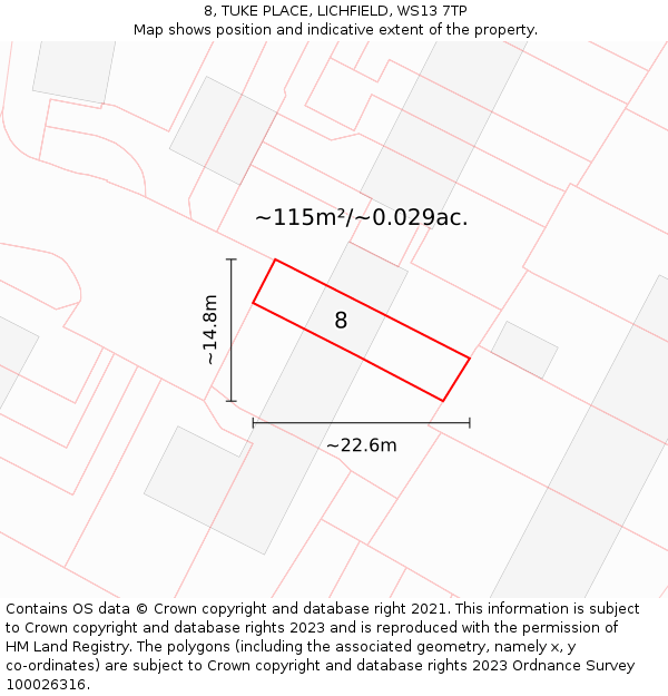 8, TUKE PLACE, LICHFIELD, WS13 7TP: Plot and title map