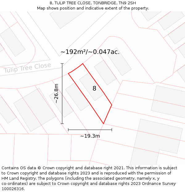 8, TULIP TREE CLOSE, TONBRIDGE, TN9 2SH: Plot and title map