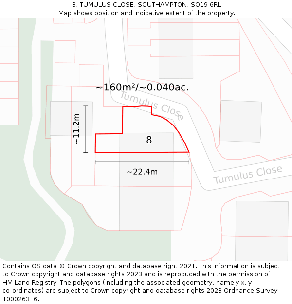 8, TUMULUS CLOSE, SOUTHAMPTON, SO19 6RL: Plot and title map