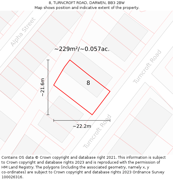 8, TURNCROFT ROAD, DARWEN, BB3 2BW: Plot and title map