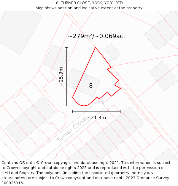 8, TURNER CLOSE, YORK, YO31 9FD: Plot and title map