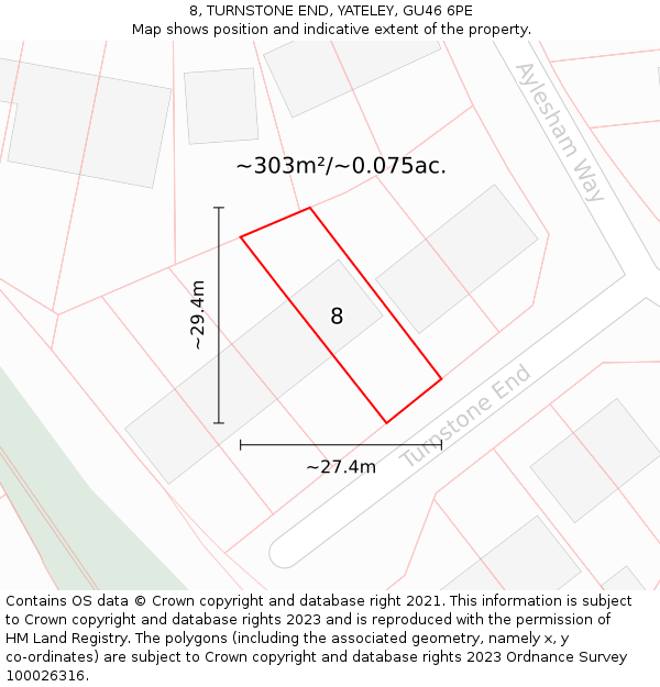 8, TURNSTONE END, YATELEY, GU46 6PE: Plot and title map