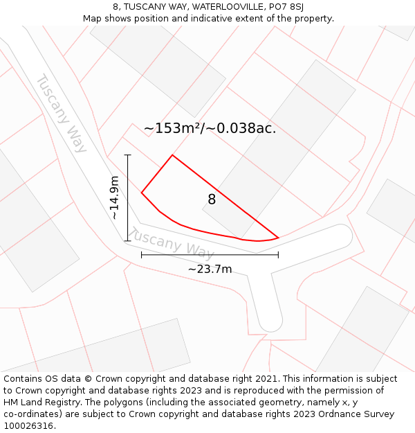 8, TUSCANY WAY, WATERLOOVILLE, PO7 8SJ: Plot and title map