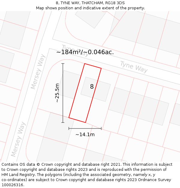 8, TYNE WAY, THATCHAM, RG18 3DS: Plot and title map