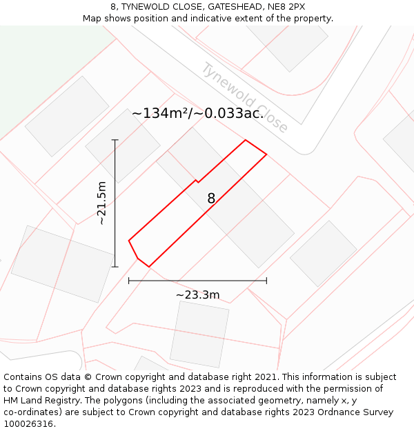 8, TYNEWOLD CLOSE, GATESHEAD, NE8 2PX: Plot and title map