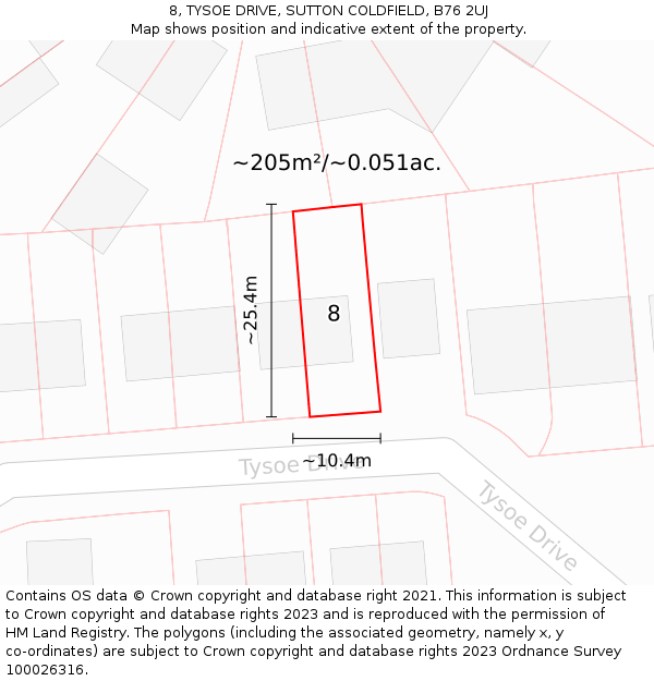 8, TYSOE DRIVE, SUTTON COLDFIELD, B76 2UJ: Plot and title map