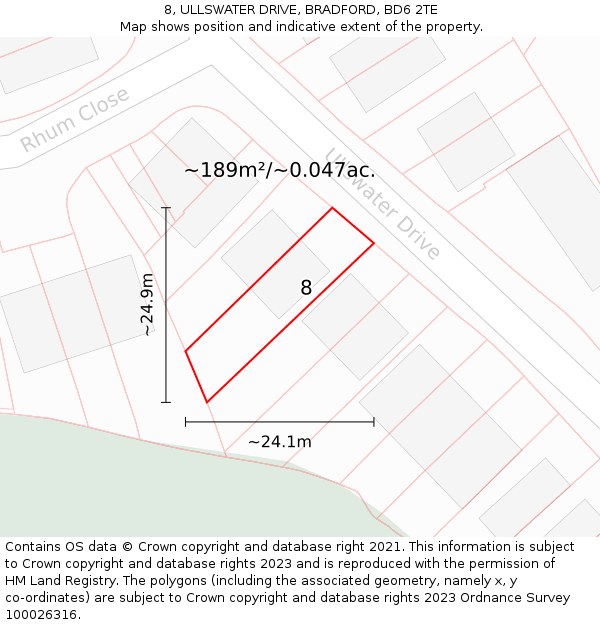 8, ULLSWATER DRIVE, BRADFORD, BD6 2TE: Plot and title map