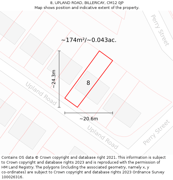 8, UPLAND ROAD, BILLERICAY, CM12 0JP: Plot and title map