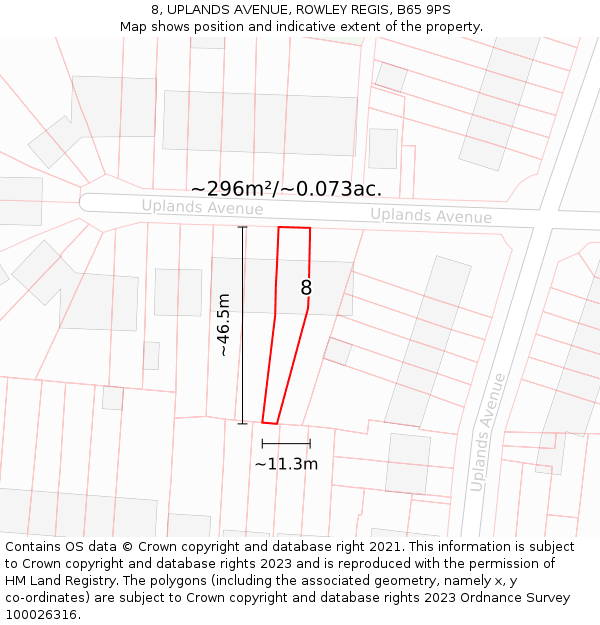 8, UPLANDS AVENUE, ROWLEY REGIS, B65 9PS: Plot and title map