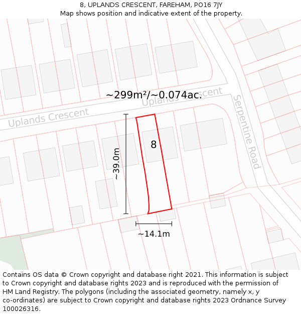 8, UPLANDS CRESCENT, FAREHAM, PO16 7JY: Plot and title map