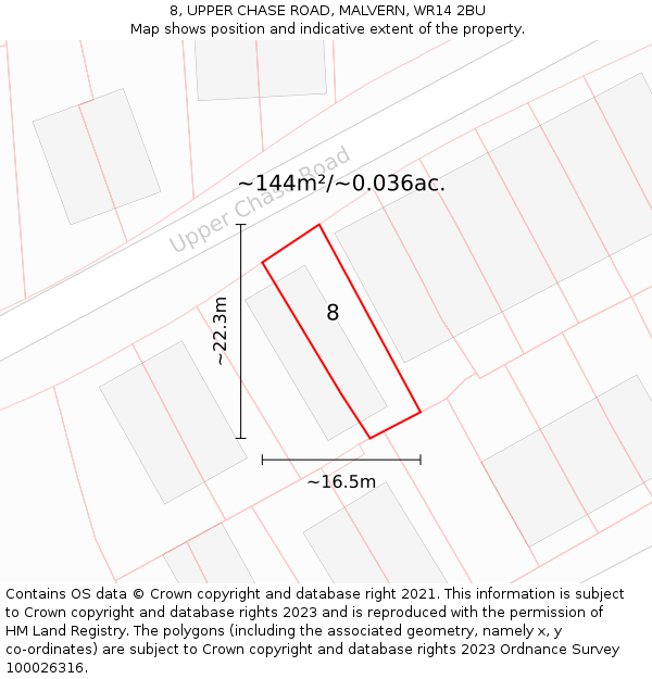 8, UPPER CHASE ROAD, MALVERN, WR14 2BU: Plot and title map