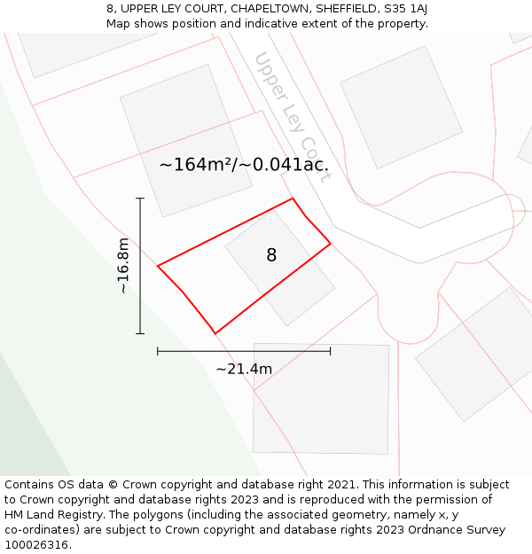 8, UPPER LEY COURT, CHAPELTOWN, SHEFFIELD, S35 1AJ: Plot and title map