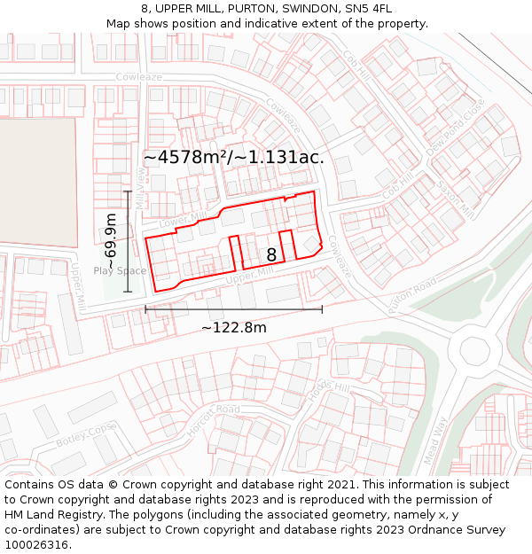 8, UPPER MILL, PURTON, SWINDON, SN5 4FL: Plot and title map