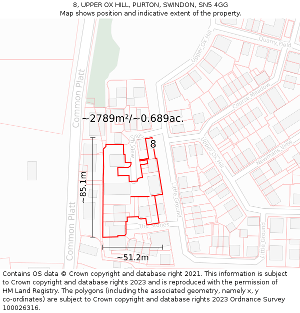 8, UPPER OX HILL, PURTON, SWINDON, SN5 4GG: Plot and title map